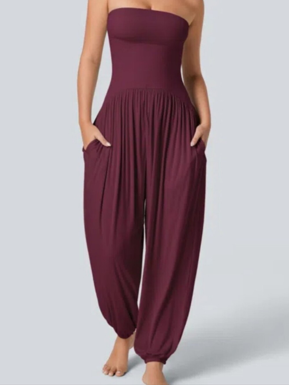 Halara Rust Red Strapless Harem Jumpsuit Size M Excellent Condition